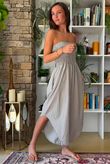 Arbi Gingham Shirring Bandeau Jumpsuit Mocha